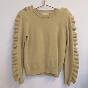 NWOT JULIAN CHANG Wool Cashmere Blend Ruffle Trim Crewneck Pullover Sweater S